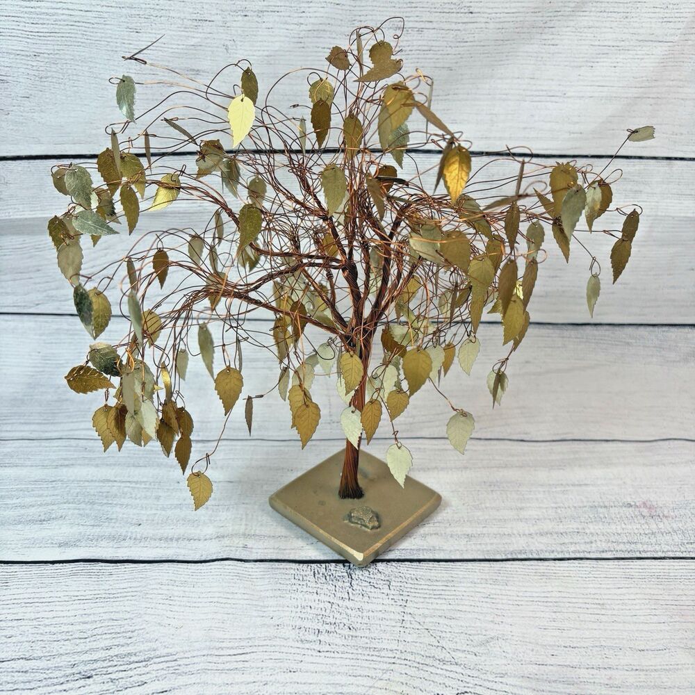 Vintage Copper Gold Leaf Twisted Wire Money Dream Tree 11" Tall Made Taiwan